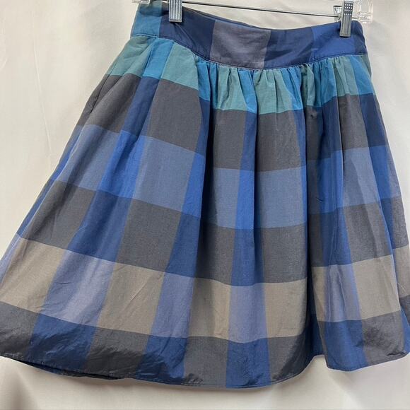 Lands‎ End Canvas Silk Blend Checkered Skirt Womens 0 Blue Grey Preppy School - Picture 5 of 15